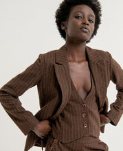 Laden Sie das Bild in den Galerie-Viewer, SURKANA braun gestreifte Jacke/Blazer