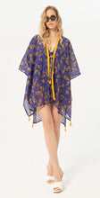 Charger l&#39;image dans la galerie, Kimono court SURKANA coton bleu violine et safran
