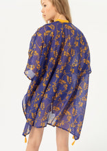 Charger l&#39;image dans la galerie, Kimono court SURKANA coton bleu violine et safran
