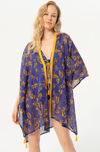 Kimono court SURKANA coton bleu violine et safran