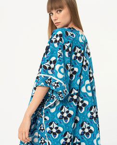 Kimono court SURKANA coton bleu