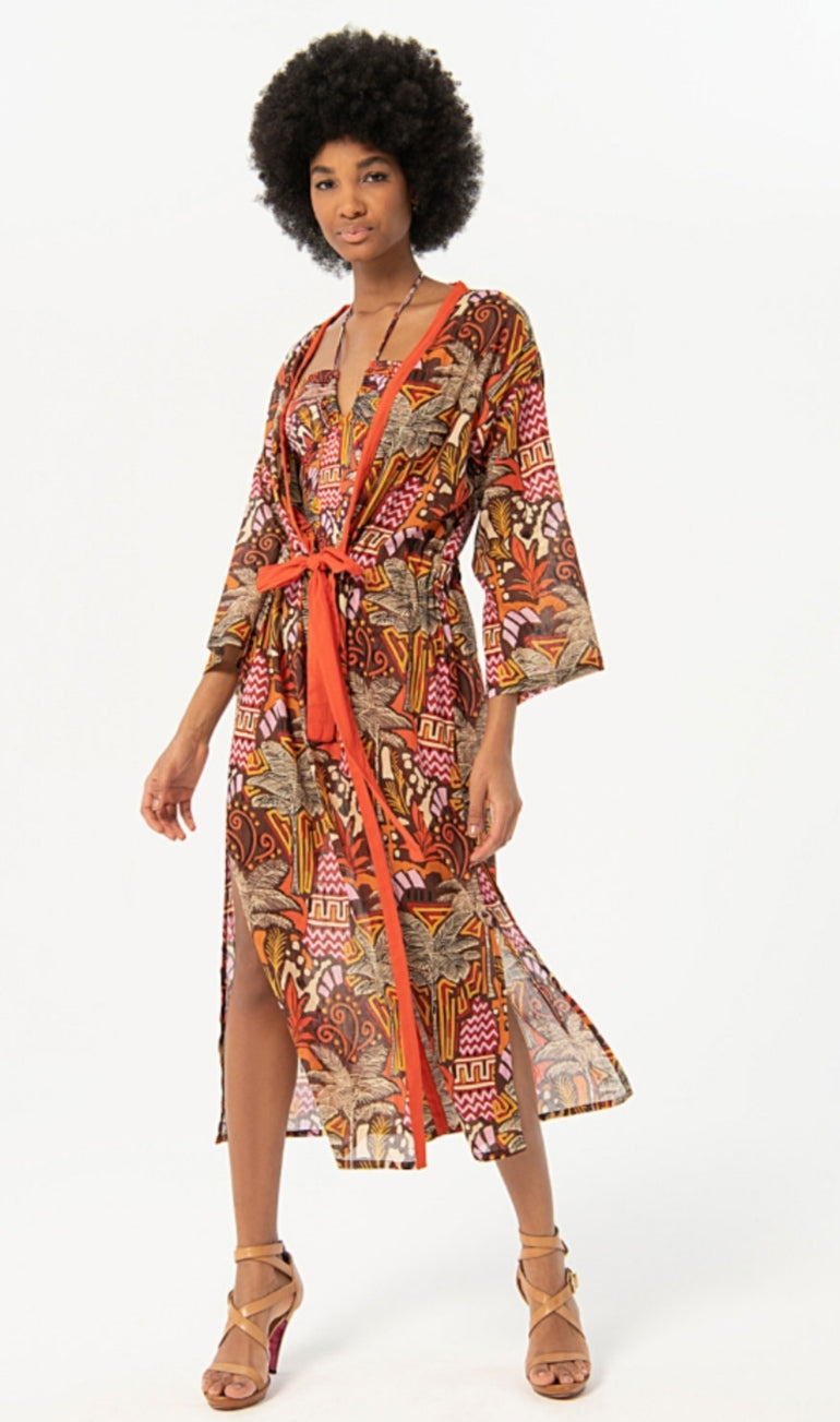 Kimono long SURKANA coton wax orange