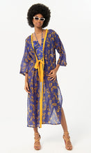 Charger l&#39;image dans la galerie, Kimono long SURKANA coton bleu violine et safran
