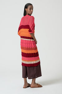 Gilet long SURKANA en maille fushia orange