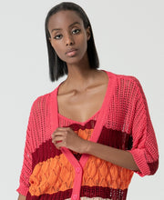 Charger l&#39;image dans la galerie, Gilet long SURKANA en maille fushia orange
