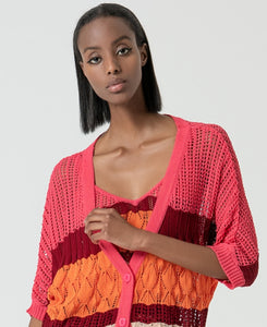 Gilet long SURKANA en maille fushia orange