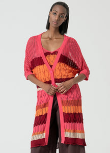Gilet long SURKANA en maille fushia orange