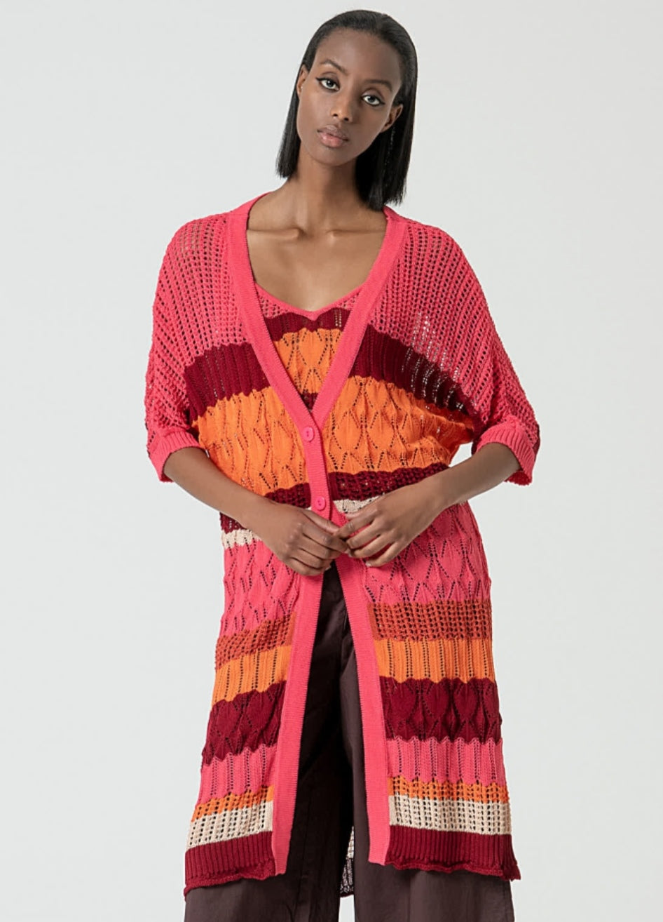 Gilet long SURKANA en maille fushia orange