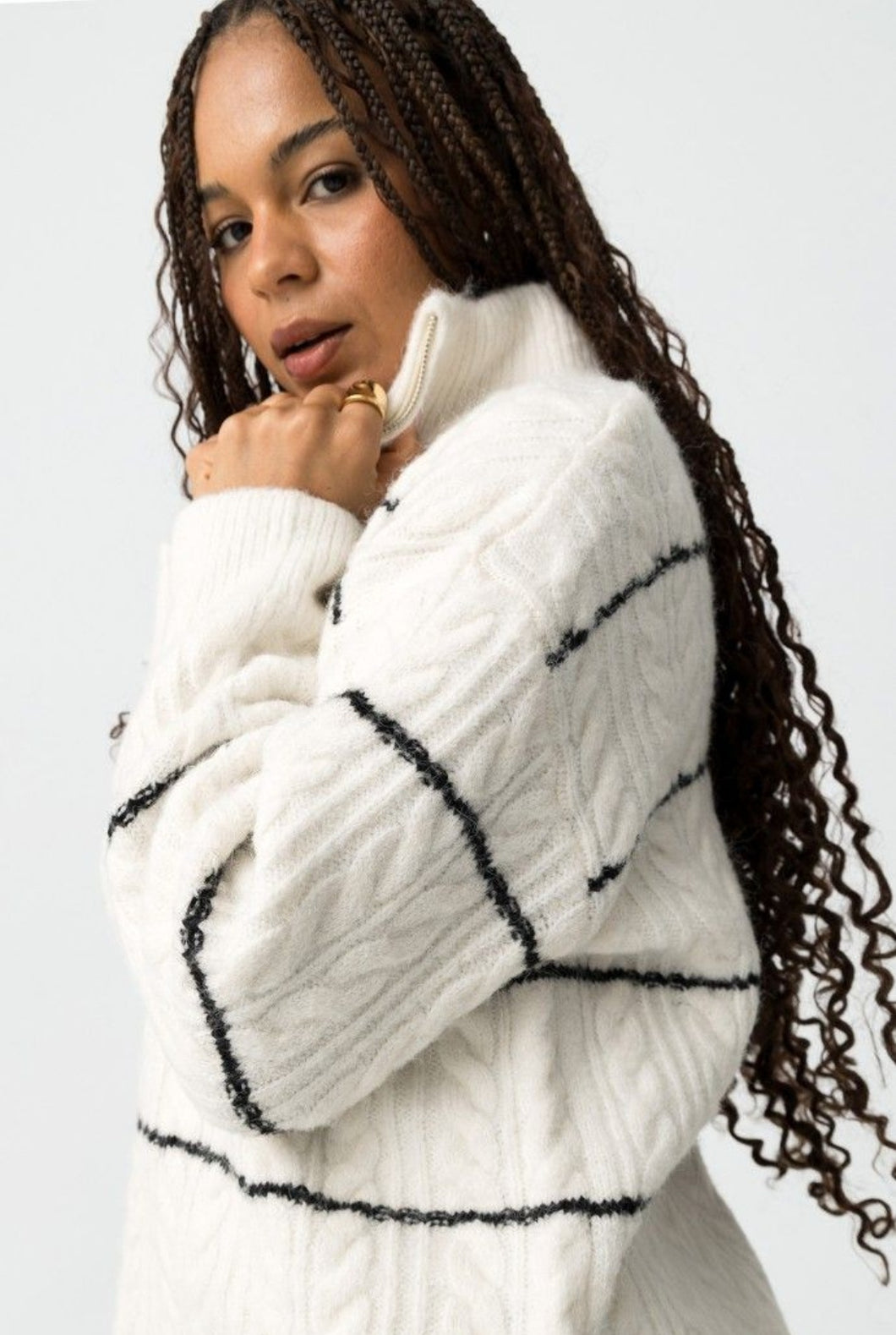 Pull Tiffosi Femme Rayé, Zippé, Maille Torsadée.Boutique Mode